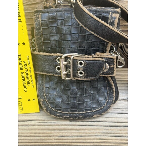 Sacchetto by Tokyobay Biker Themed Black Mini Crossbody Bag Distressed 4x6 Inch - Picture 10 of 11